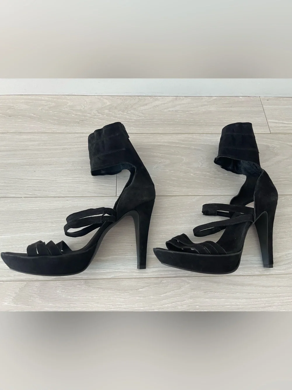 Stefanel Black Suede High Heel Sandals with Ankle Straps Size 39